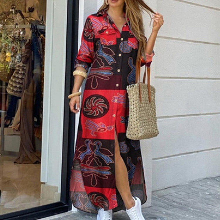 New Fashion Long Sleeve Shirt Skirt Long Dress