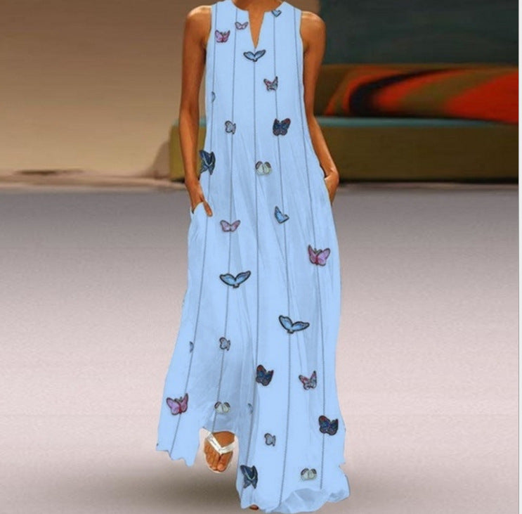 Casual Butterfly Print Sleeveless Dress