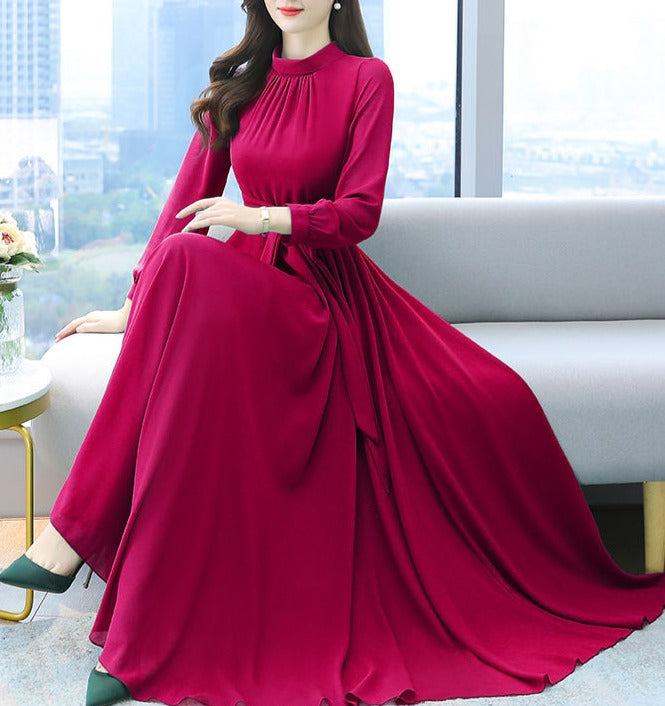 Solid Color Chiffon Dress for Women