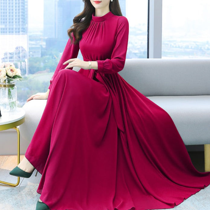 Solid Color Chiffon Dress for Women