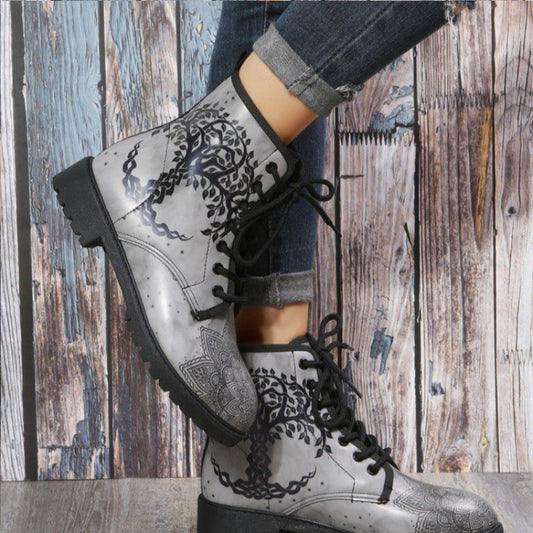 Women's Color Blocking Printing High Top Boots
