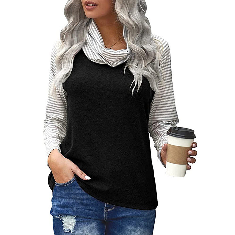 Long-Sleeved Printed T-Shirt with Pile Neck Stitchin