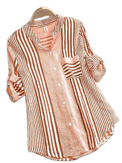 Women's Long Sleeve Loose Oversized Pullover Striped Shirt