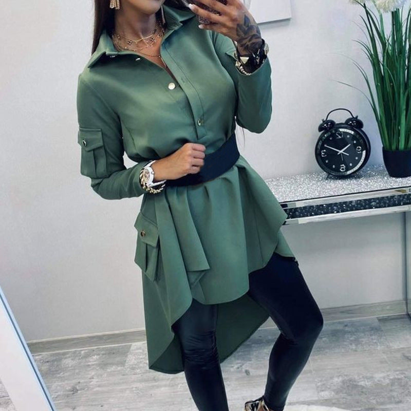 Irregular Long Sleeve Shirt Dress for Ladies' Fashion