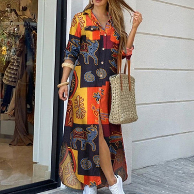 New Fashion Long Sleeve Shirt Skirt Long Dress