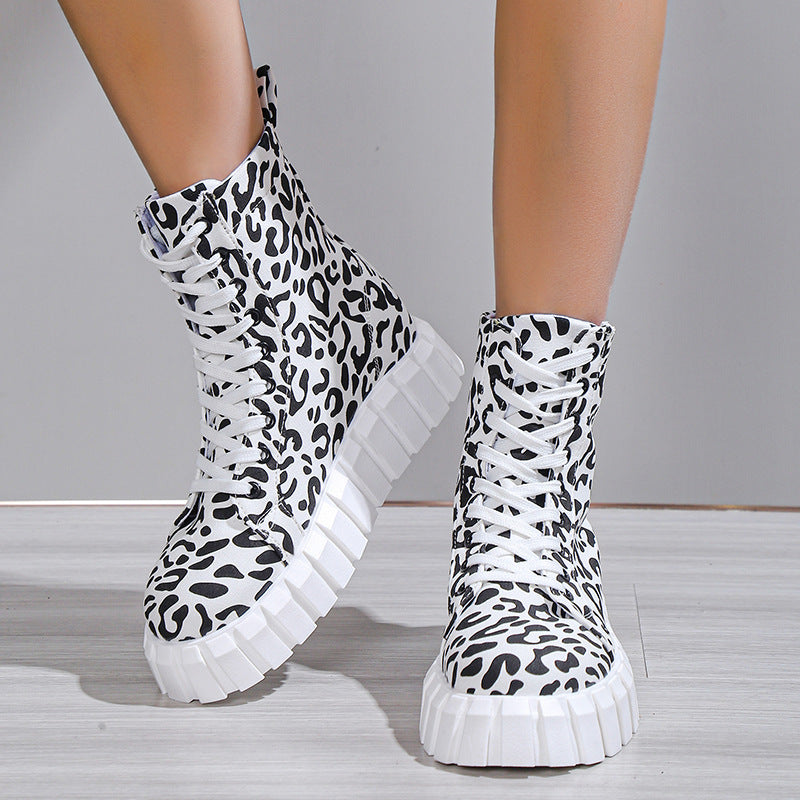 Leopard Print Women Shoes Platform Boots