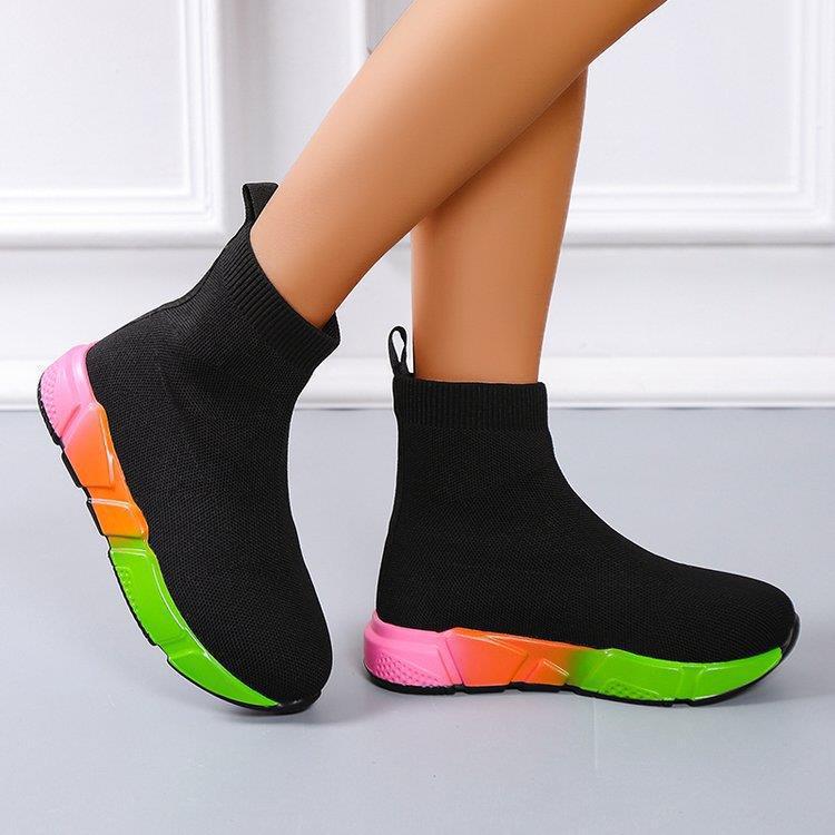 Iridescent Shoes Platform Black Ankle Boots For Women