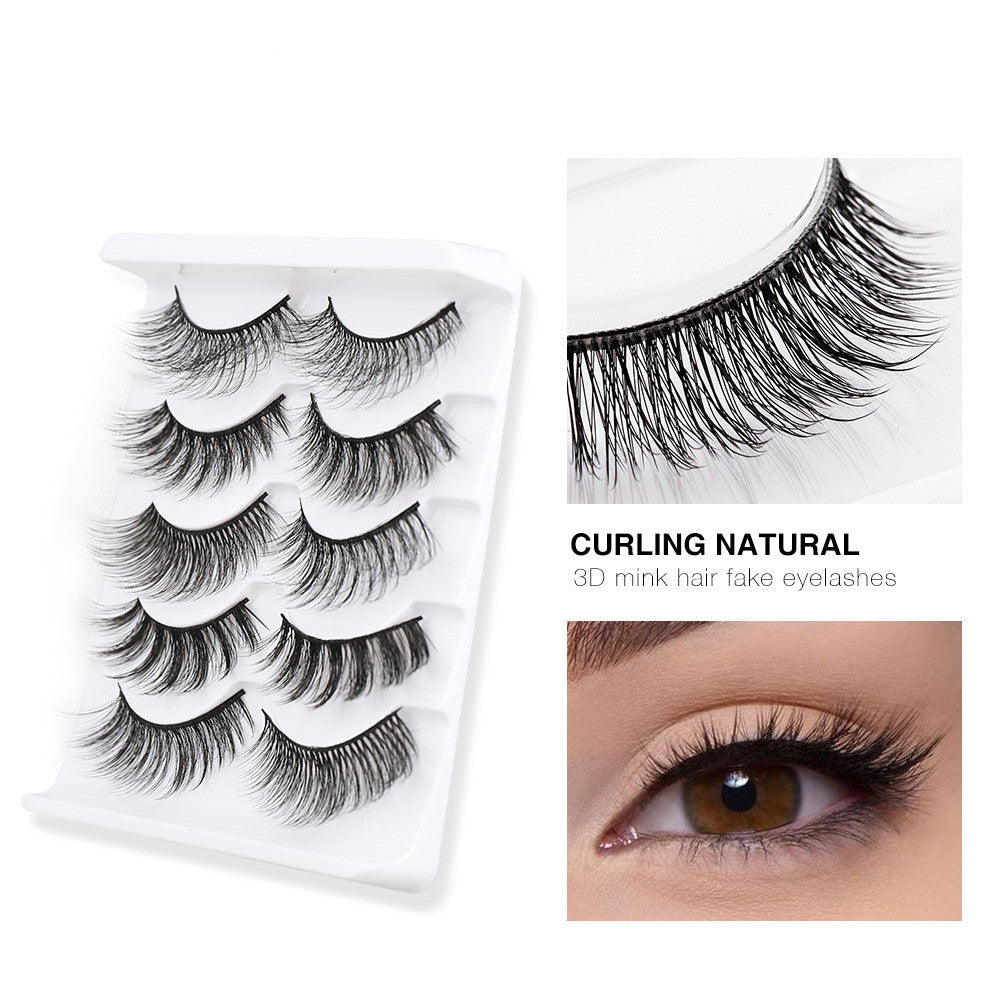 Set of 5 Pairs of Natural Curly and Dense Three-dimensional Simulation 3D False Eyelashes