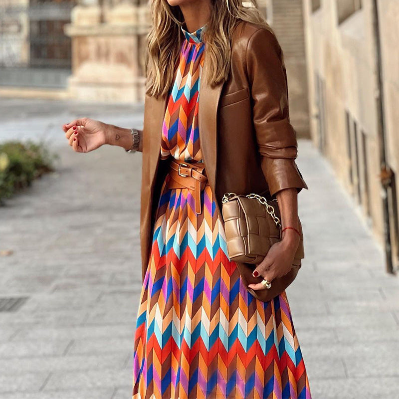 New Fashion Geometric Print Midi Dress