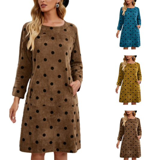 Polka Dot Perfection: Women's Printed Dress with Pockets