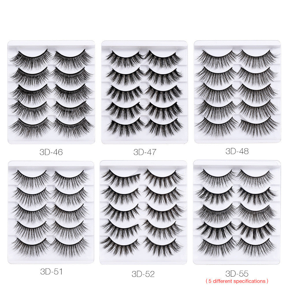 Set of 5 Pairs of Natural Curly and Dense Three-dimensional Simulation 3D False Eyelashes