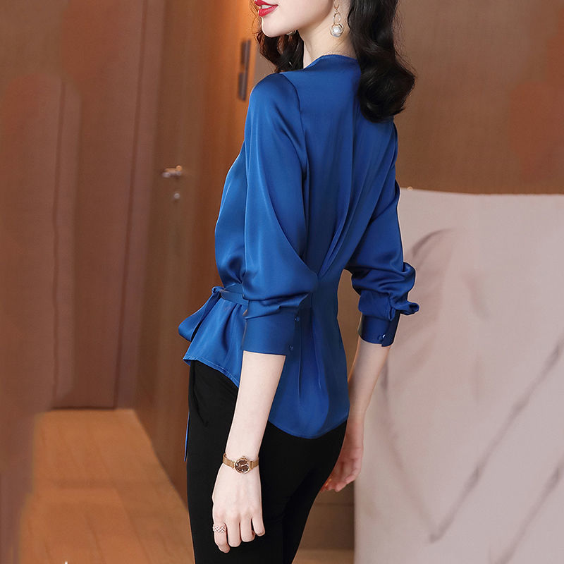 Lace-up Silk Blouse Women's Fashion