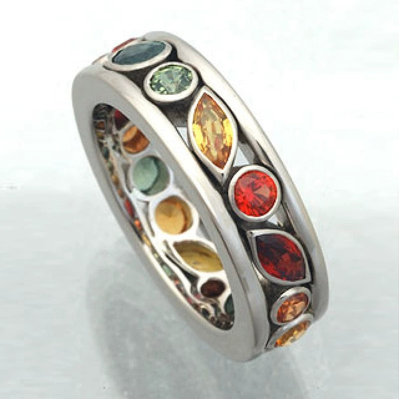 Hollow Diamond Multi Color Couple Ring