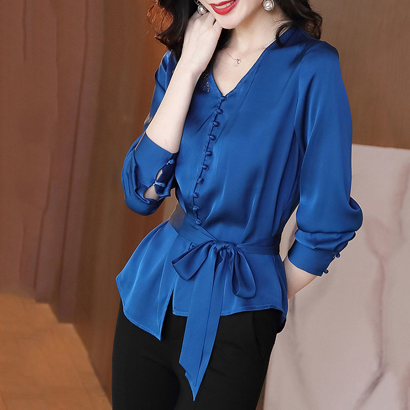 Lace-up Silk Blouse Women's Fashion