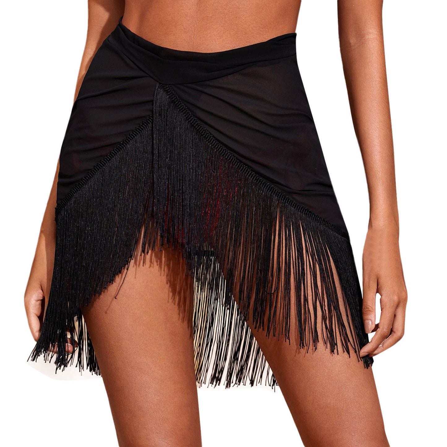 Ladies Mesh Swimsuit Cover Up Fringe Irregular Skirt