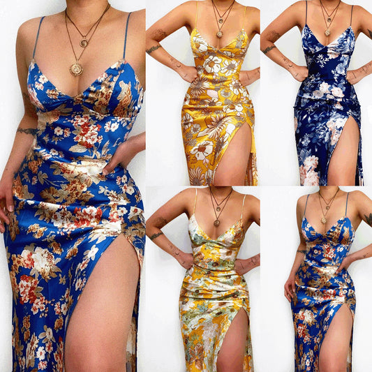 New Flower Digital Printing Slim Suspender Dress