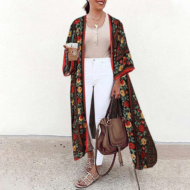 Women's Fashion Casual Printed Kimono Jacket