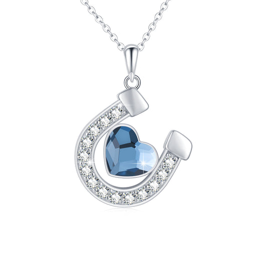 Crystal Horseshoe Pendant Necklace in 925 Sterling Silver