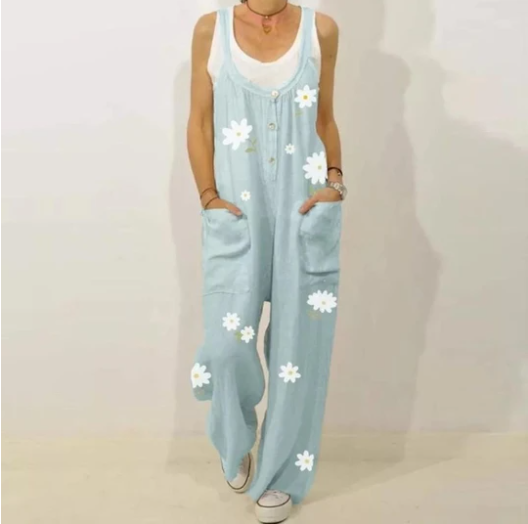 Women's Floral Print Strap Casual Pants