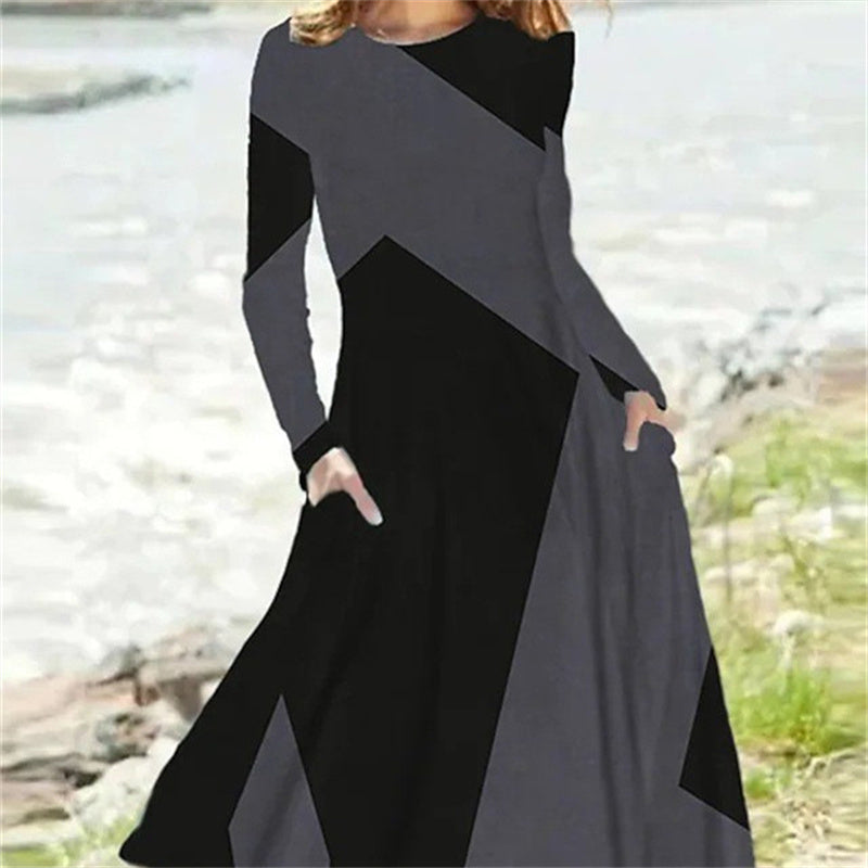 Women's Fashion Vintage Style Long Sleeve Maxi Dress