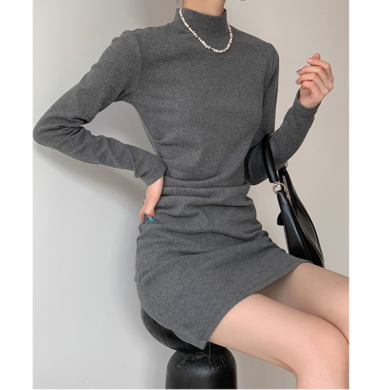 High-necked Knitted Black Bottoming Dress Girl