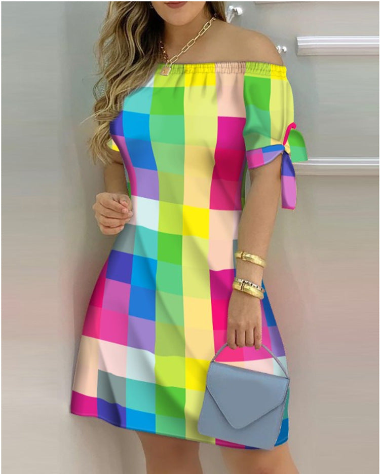 Casual Fashion Home Gradient Color Straight Shoulder Dress