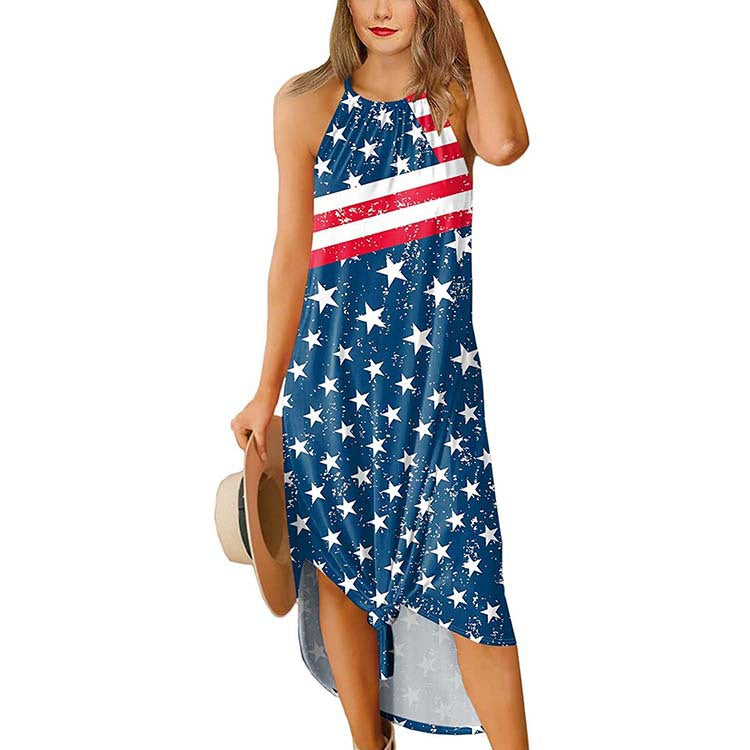 Fashion Crew Neck Slit Independence Day Sling Dress