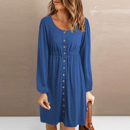 Women's Fashion Casual Solid Color Long-sleeved Dress