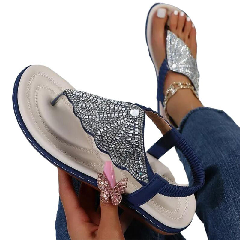 Women's Glass Rhinestone Braided Flip Flop Flats