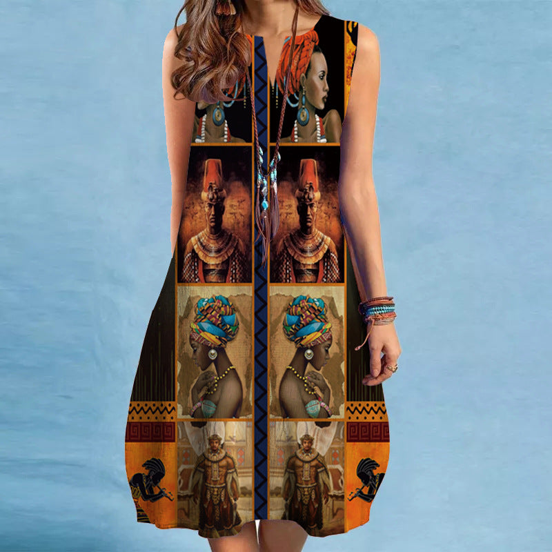 Medium Length Bohemian 3D Foreign Trade Printing Dress