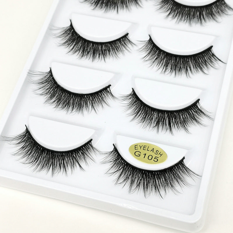 Five Pairs Of 3D Bushy Curling Slim Cross Eyelashes