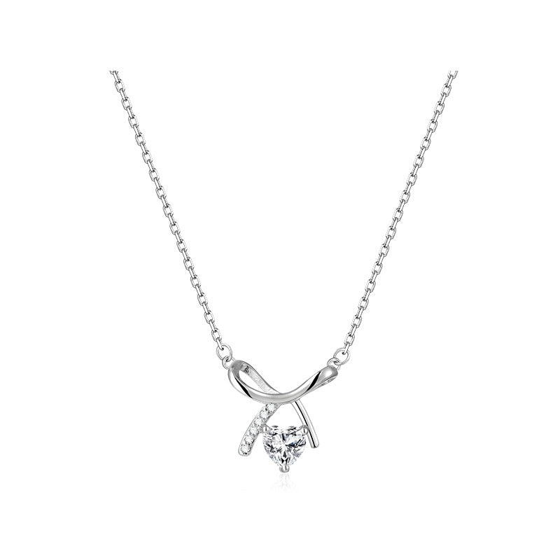 Simple Love Zircon Bow Necklace