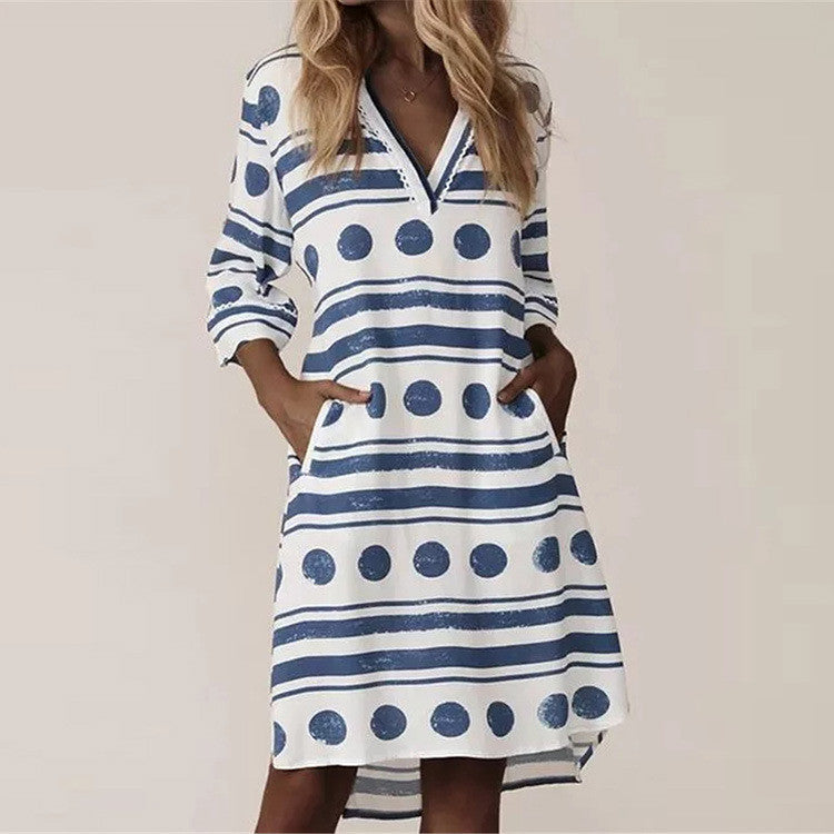 Fashion V-neck Women Ladies Dress Print Fashion