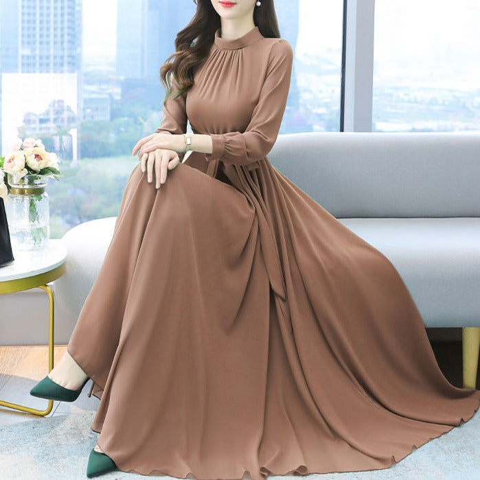 Solid Color Chiffon Dress for Women