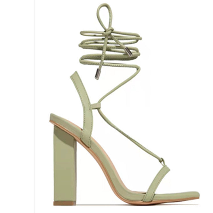 Square Toe Ankle Lace-Up Strappy Sandals: Fashionable Party Pumps for Women