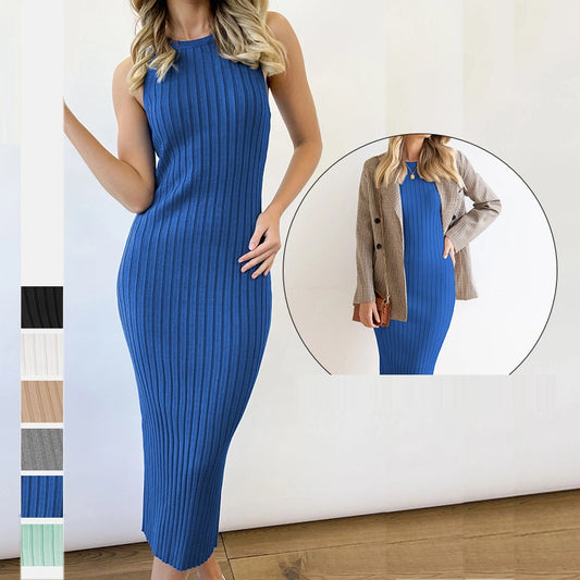 Rib Tight Hip Wrap One-piece Dress Bottoming In Autumn