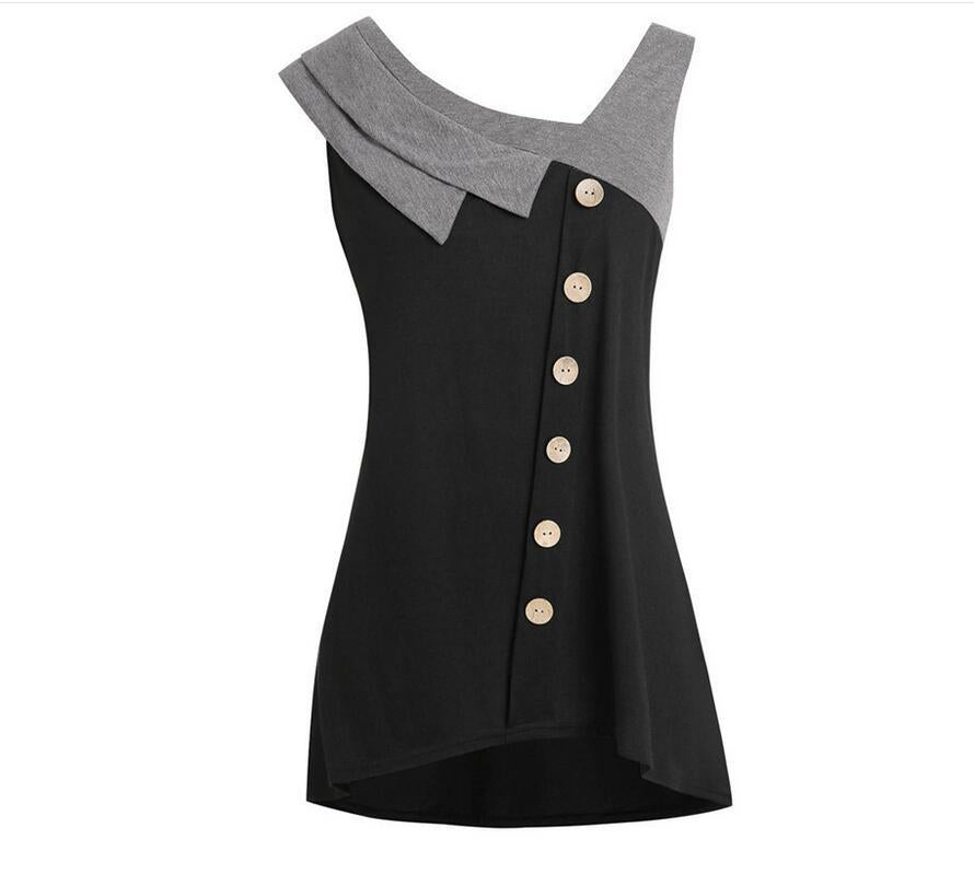 Women's Diagonal Collar Button Plus Size Vest Irregular Color Matching Top