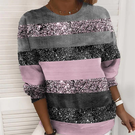Color Loose Casual Digital Printed Round Neck Lazy Style Sweatshirt
