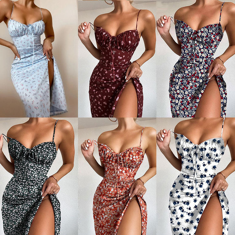 Sexy Printed Dress With Straps And Halter With Straps On Chest