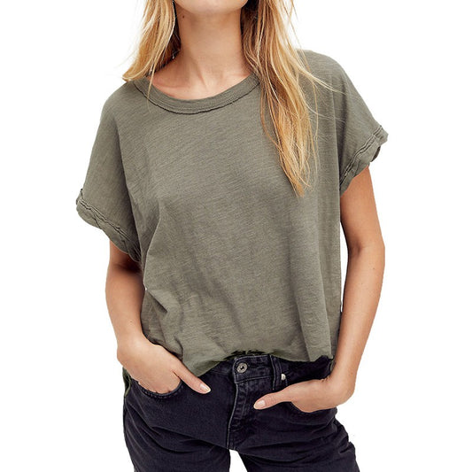 Women's Solid Round Neck Short Sleeve T-shirt