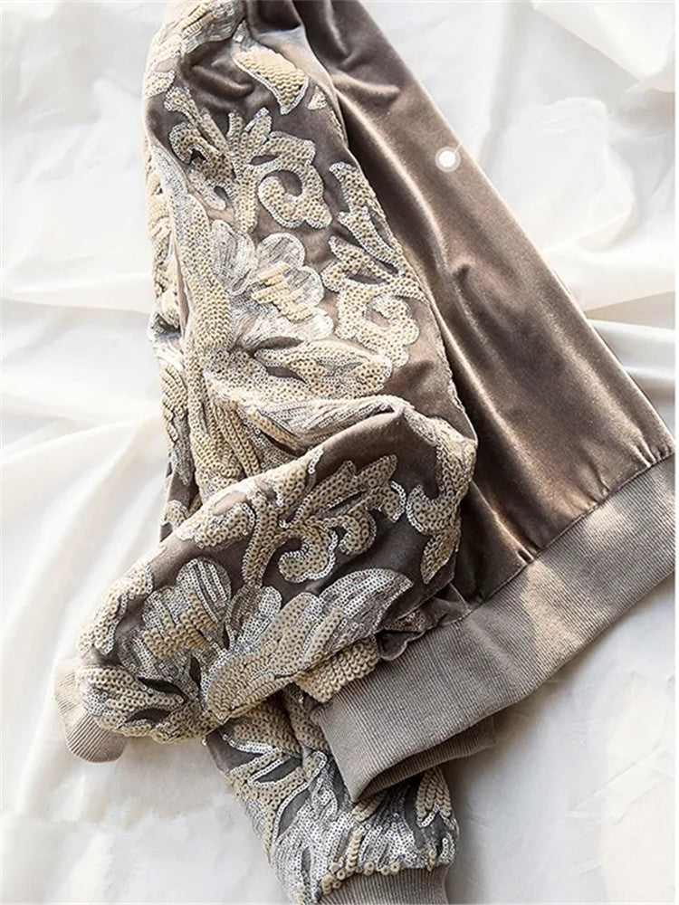 Golden Velvet Fairy Top with Industrial Sequin Embroidery