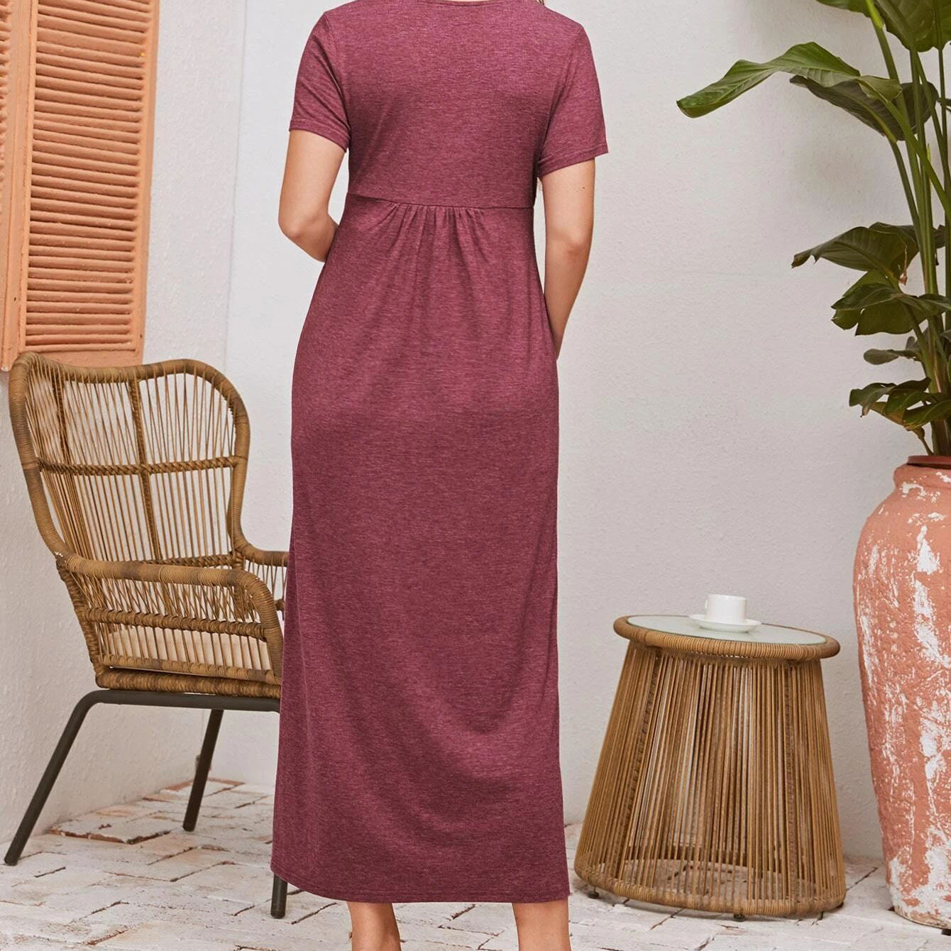 Red Long Skirt Short Sleeve Maternity Dress