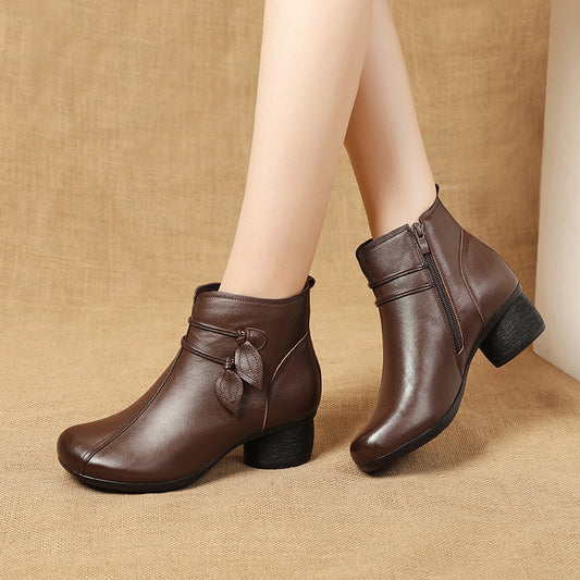 Plush Warm Boots for Women with Thick Heel
