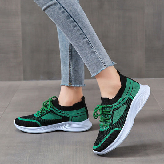 Women Sneakers Lace-up Mesh Green Black Sports Shoes