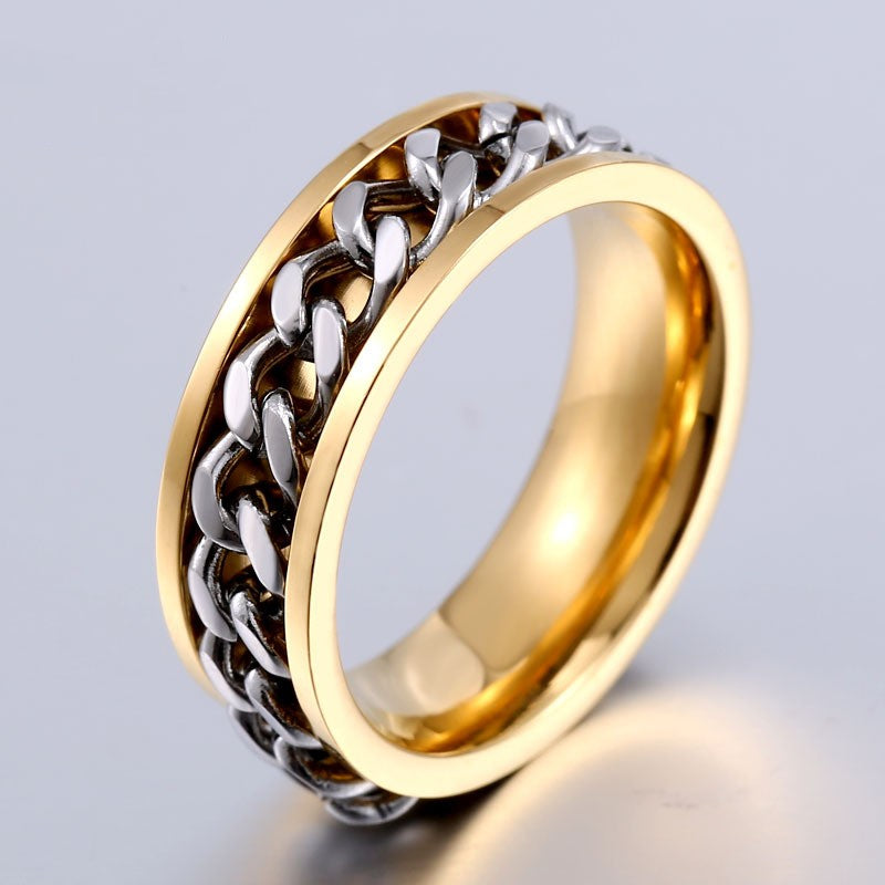 Men's Fashion Stainless Steel Electroplated Transport Chain Ring