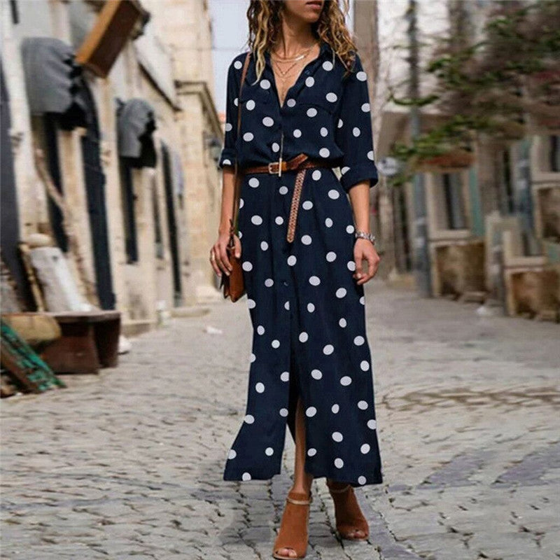 New Summer Shirt Dress with Polka Dot Pattern and Single-Breasted Design for a Stylish Look.