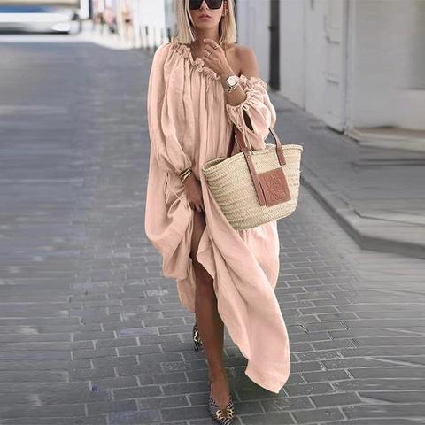 Comfy Oversized Long-Sleeve Dress in Solid Color