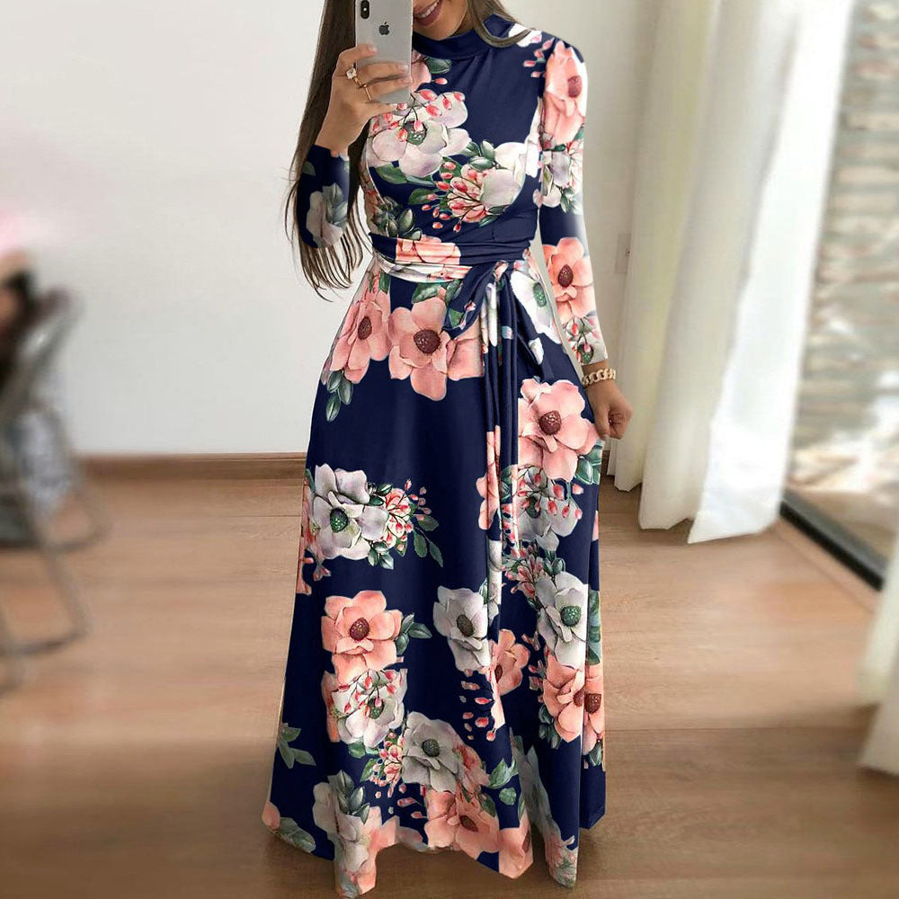 European and American-Style Swing Dress with Floral Print - New Arrival