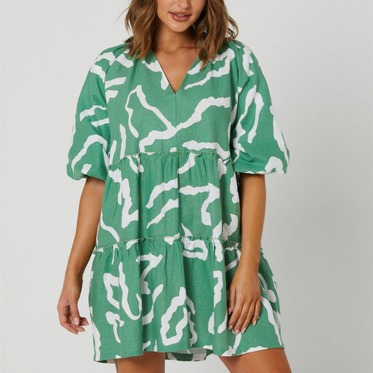 Loose Fat MM Printed Short Sleeve Dress