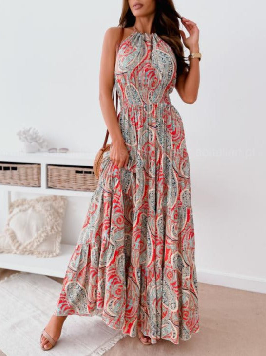 New Fashion Sexy Floral Halter Dress Bohemian Long Skirt